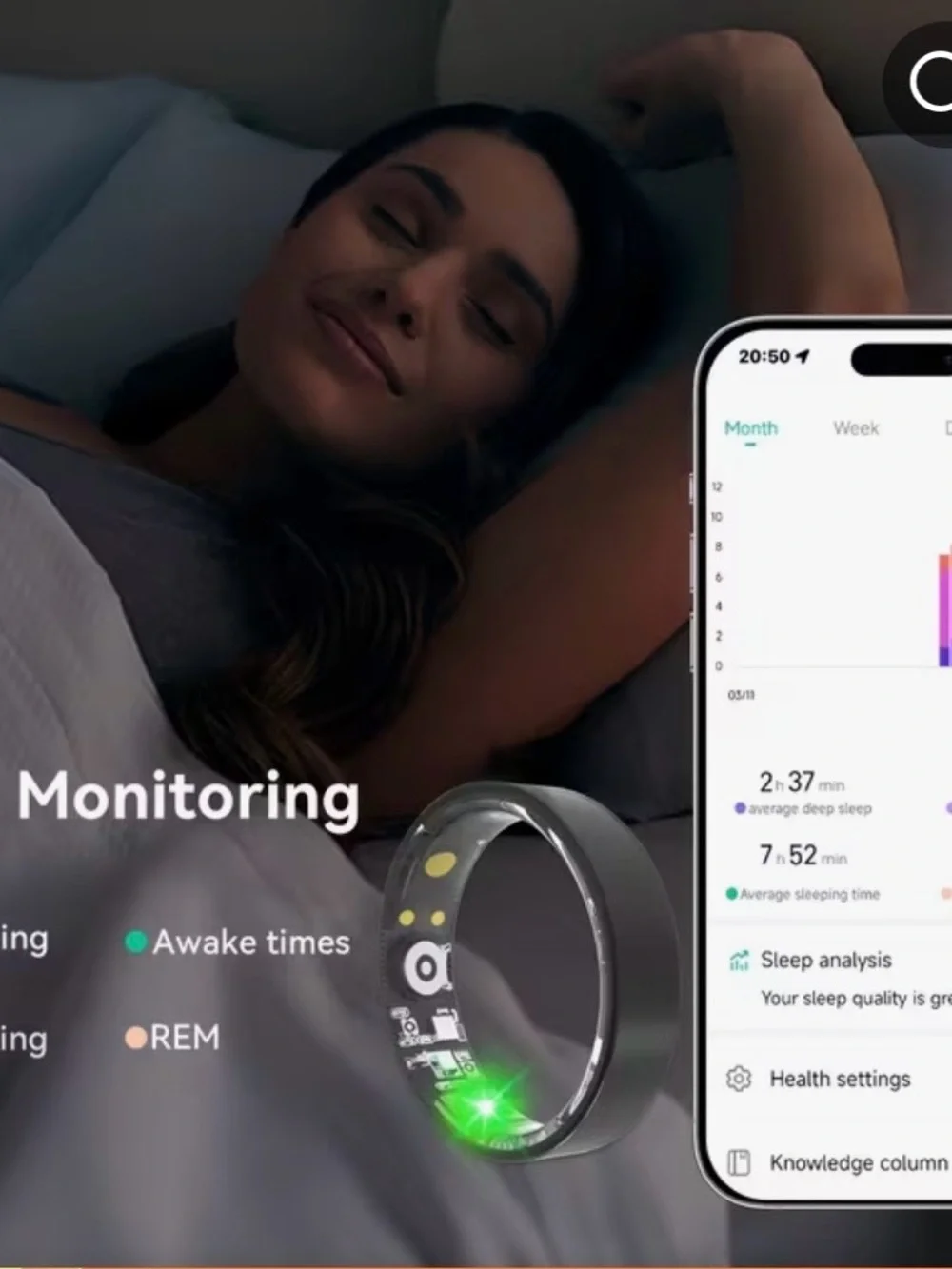 Black Smart Wellness Ring – Advanced Activity & Sleep Tracker